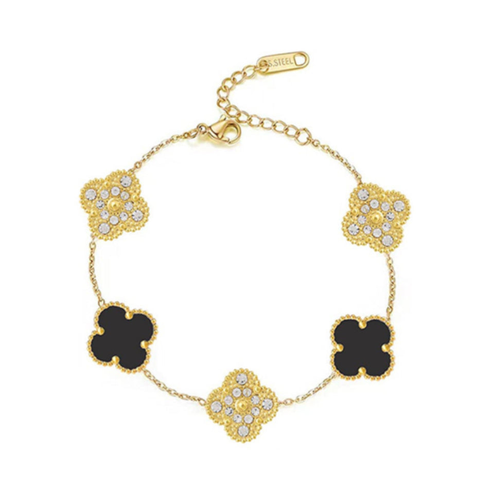 Black Ubax Van Cleef Set with Diamonds - 18K Gold Plated
