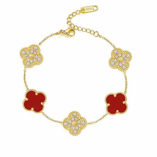 Red Ubax Van Cleef Bracelet With Diamonds 2.0 - 18K Gold Plated