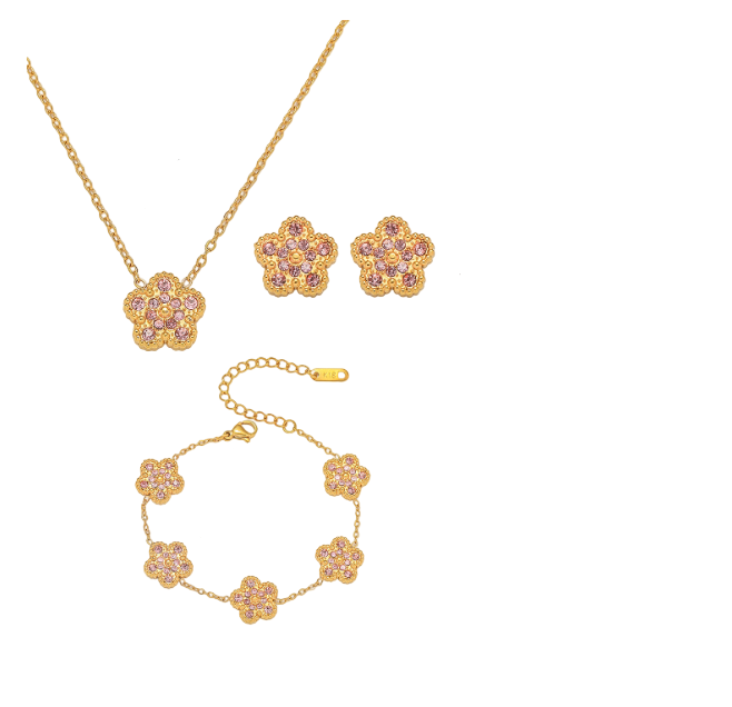 Pink - Rose Gold Ubax Van Cleef with Diamonds Set - 18K Gold Plated