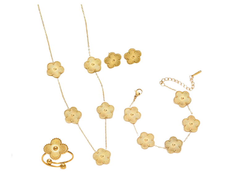 Gold 5 Clover Van Cleef Set - 18K Gold Plated