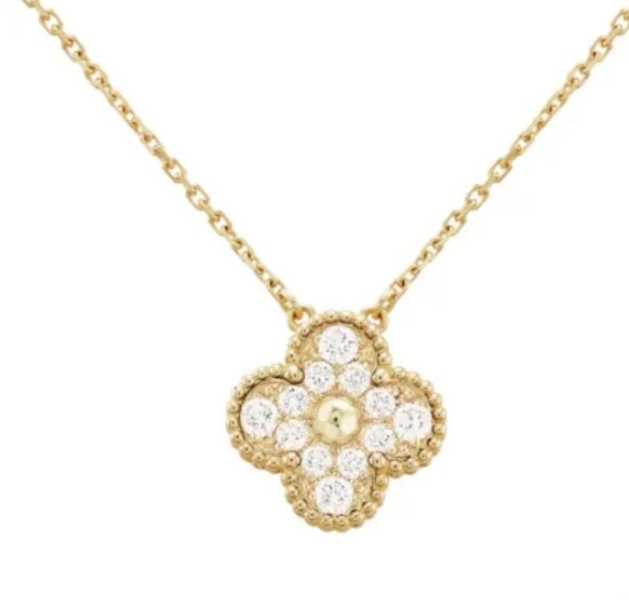 Black and Gold Ubax Van Cleef with Diamonds Set - 18K Gold Plated (15mm clover)