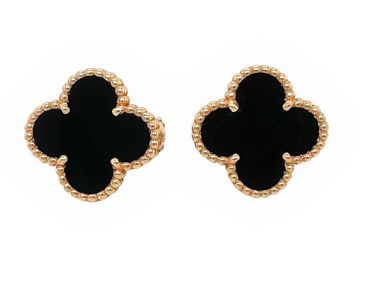 Black and Gold Ubax Van Cleef with Diamonds Set - 18K Gold Plated (15mm clover)