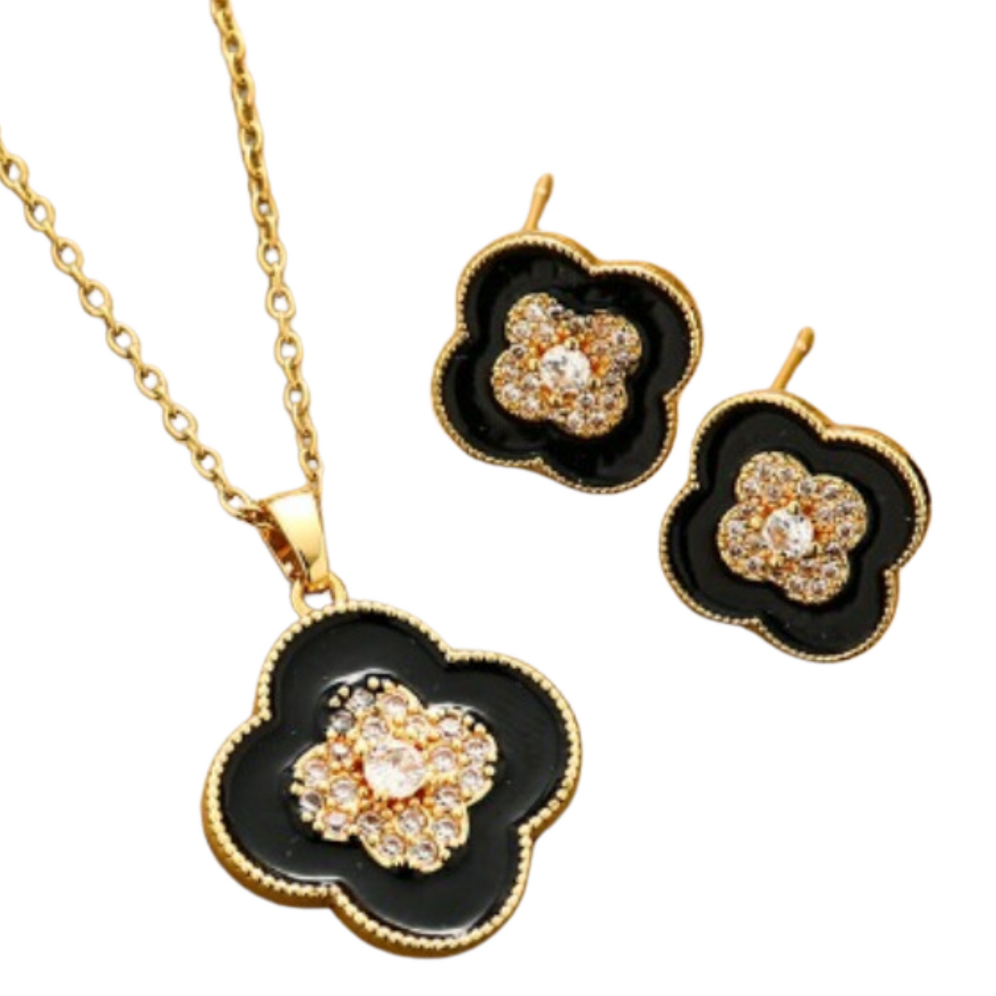 Black Ubax Van Cleef Set with Diamonds - 18K Gold Plated
