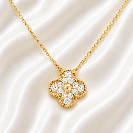 Gold Ubax Necklace with Diamonds - 18K Gold Plated