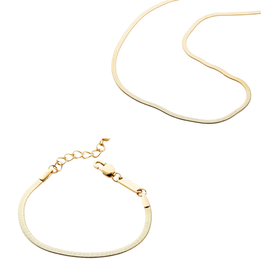 Assiya Herringbone Chain Set | Kids Girls 18K Gold Plated