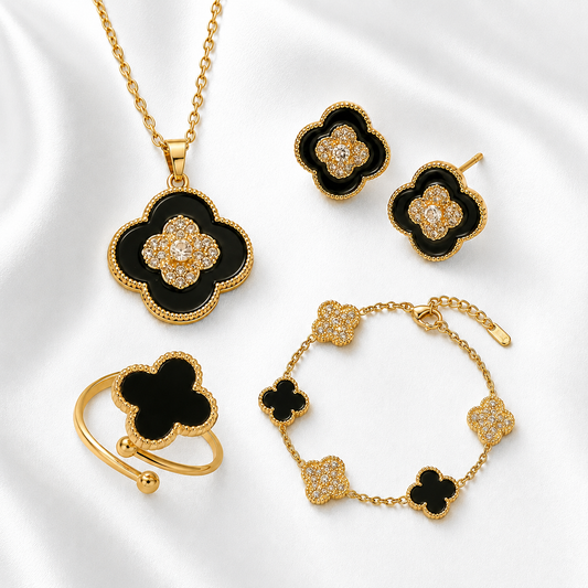 Black Ubax Set with Diamonds - 18K Gold Plated