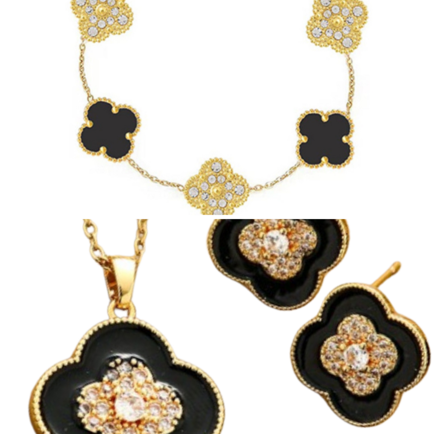 Black Ubax Van Cleef Set with Diamonds - 18K Gold Plated