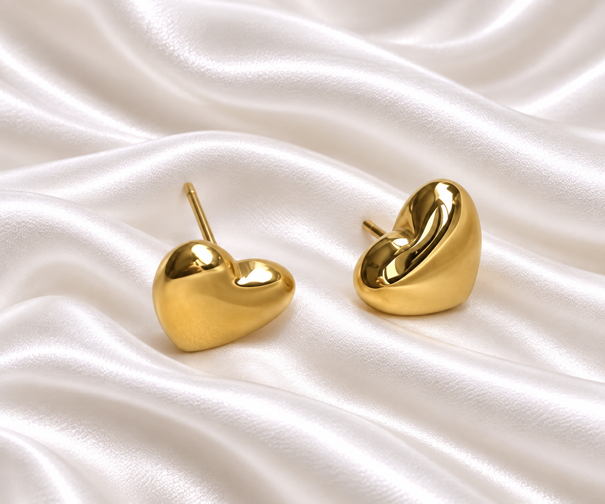Heart Studs Earrings- 18k Gold Plated