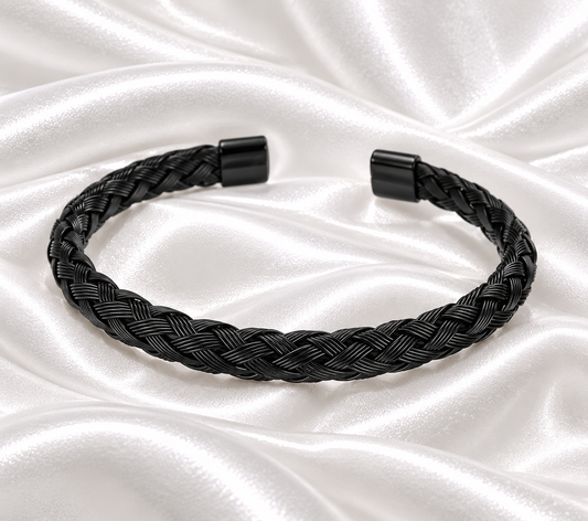 Jamal Braided Wire Twisted Open Bangle - Stainless Steel