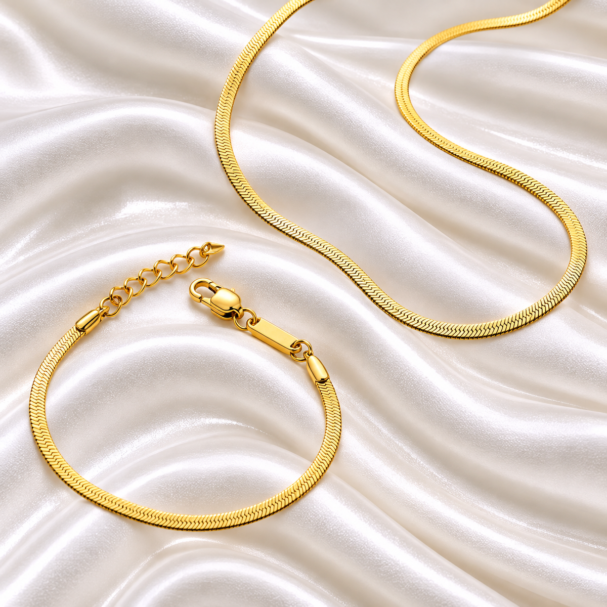 Assiya Herringbone Chain Set | Kids Girls 18K Gold Plated