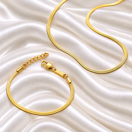Assiya Herringbone Chain Set | Kids Girls 18K Gold Plated