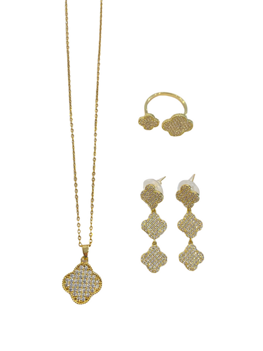 3 Piece Dangle Gold Van Cleef Set - Stainless Steel