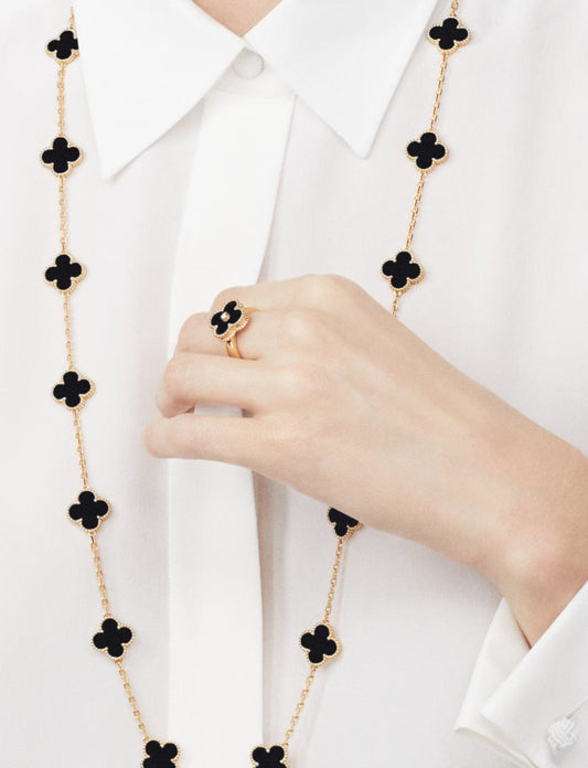 Long Black Ubax Van Cleef Necklace - 18K Gold Plated
