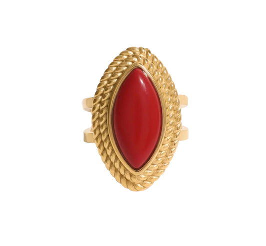 Iftan Red Pearl Ring - 18K Gold Plated