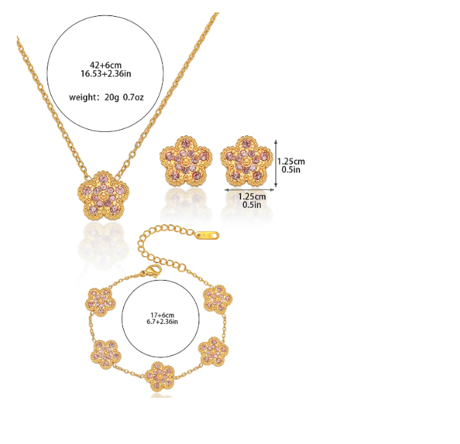 Pink - Rose Gold Ubax Van Cleef with Diamonds Set  - 18K Gold Plated