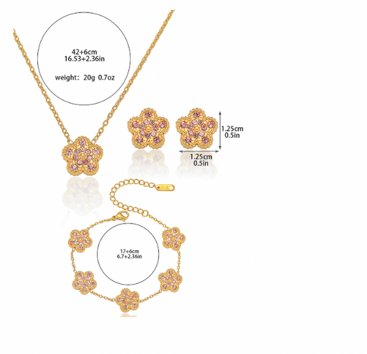 Pink - Rose Gold Ubax Van Cleef with Diamonds Set  - 18K Gold Plated