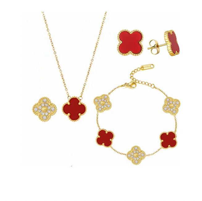 Red Ubax Van Cleef Set with Diamonds  - 18K Gold Plated