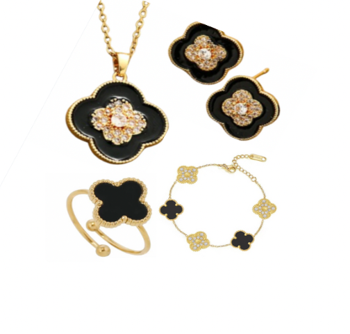 Black Ubax Van Cleef Set with Diamonds - 18K Gold Plated