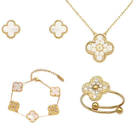 White and Gold Ubax Van Cleef with Diamonds Set - 18K Gold Plated
