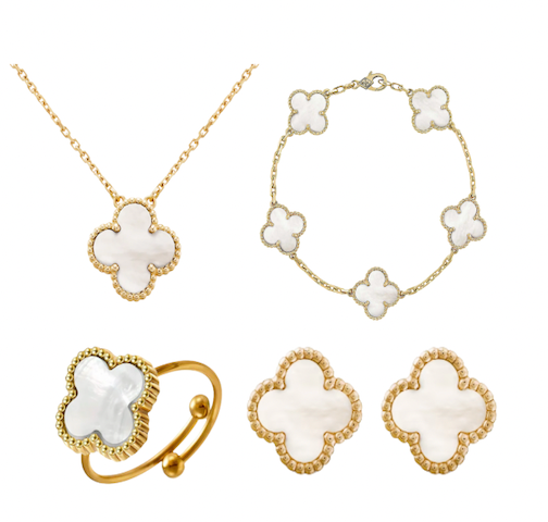 White Ubax Van Cleef Set - 18K Gold Plated
