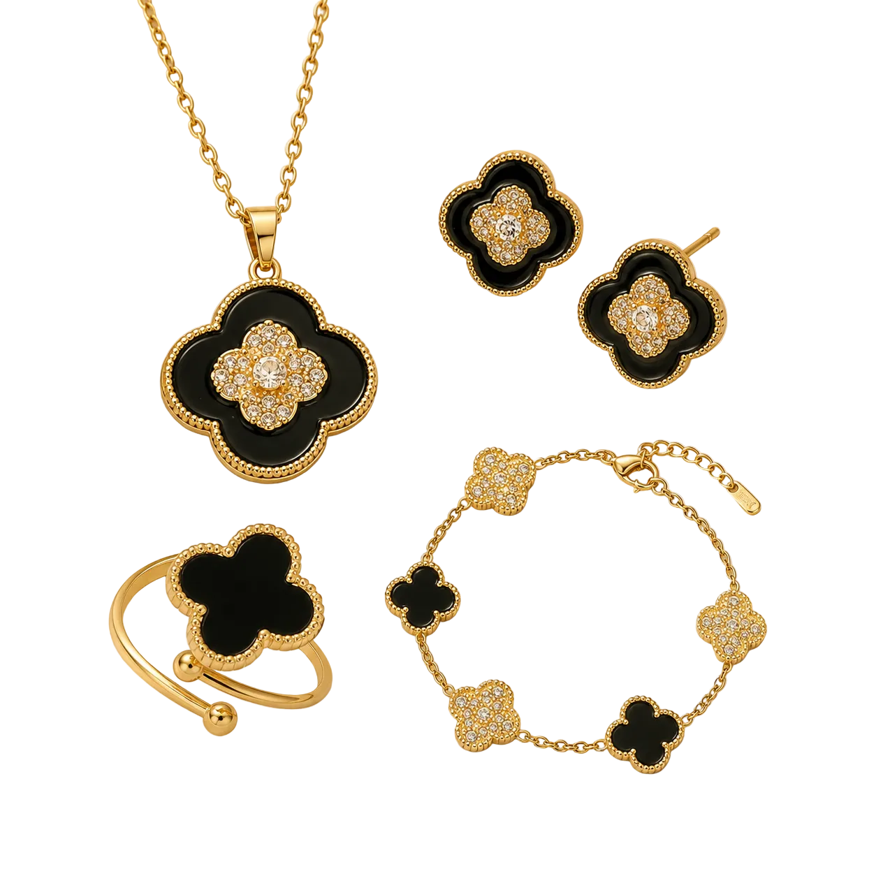 Black Ubax Set with Diamonds - 18K Gold Plated