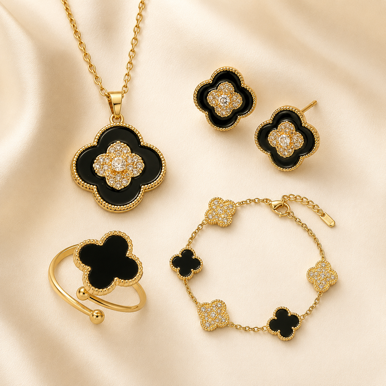 Black Ubax Set with Diamonds - 18K Gold Plated