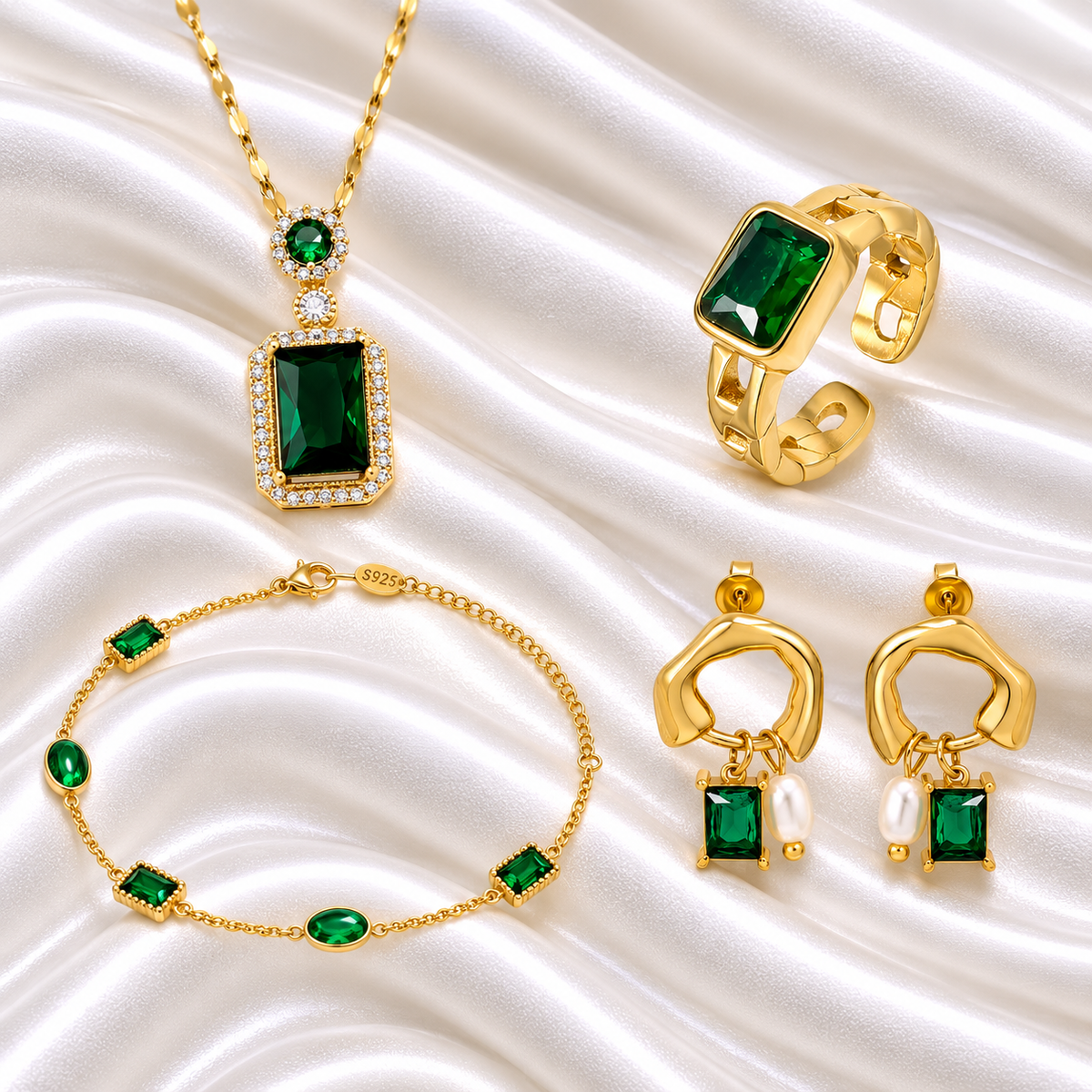 Elwaad Emerald Set - 18K Gold Plated